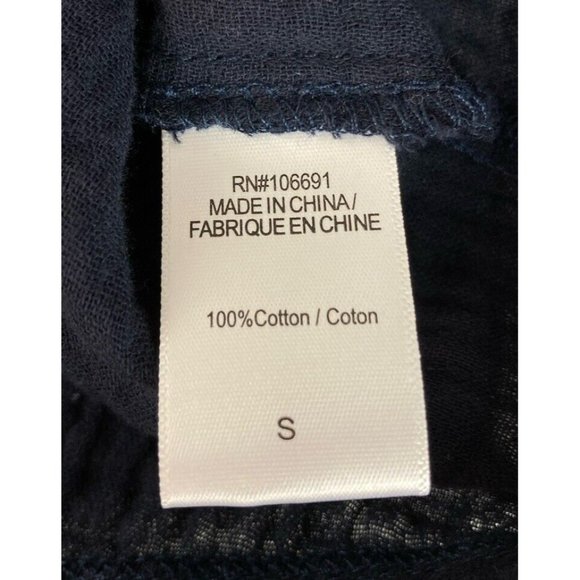 *Young Fabulous & Broke Boxy Textured Top Womens Sm Navy Blue Raw Edge Dolman - Picture 4 of 4